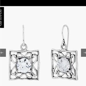 Silpada Center Squared Drop Earrings New in Box, white cubic zirconia